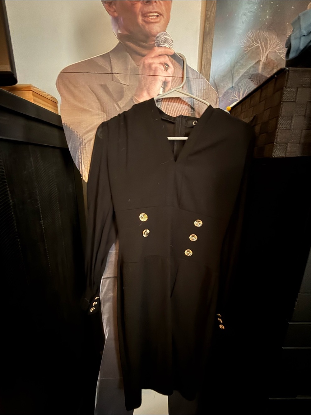 Black Double-Breasted Long Sleeve Women's Coat Dress